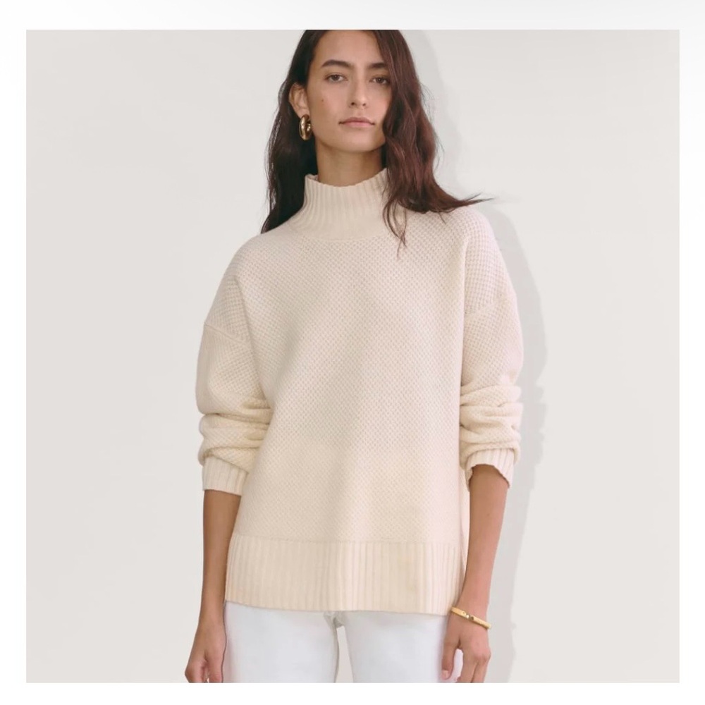 Everlane Honeycomb Funnel Neck in Wool Cashmere - Bone, XS